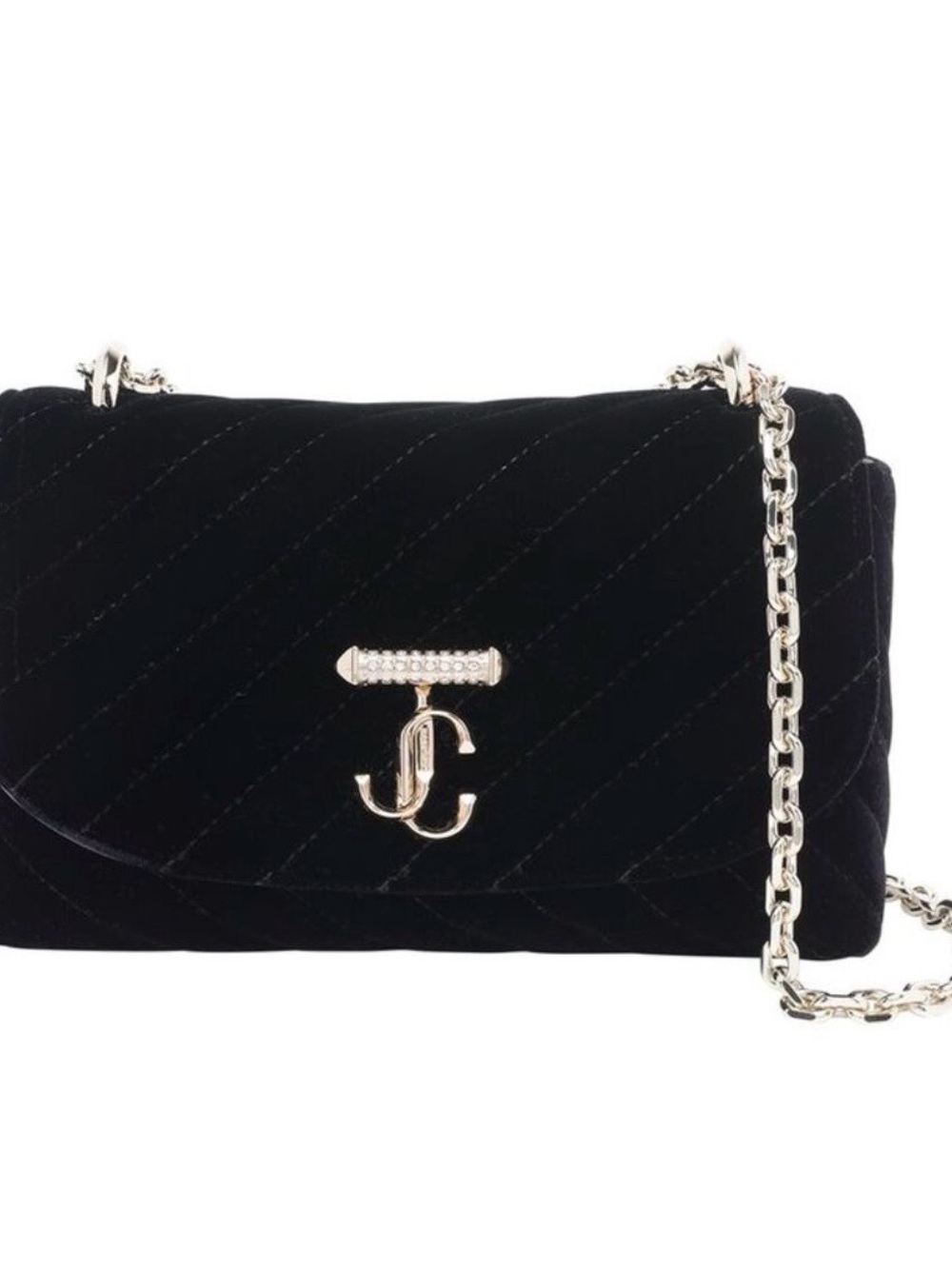 AUTHENTIC Jimmy Choo Black Quilted Velvet Crossbody with Gold Chain - Picture 8 of 10